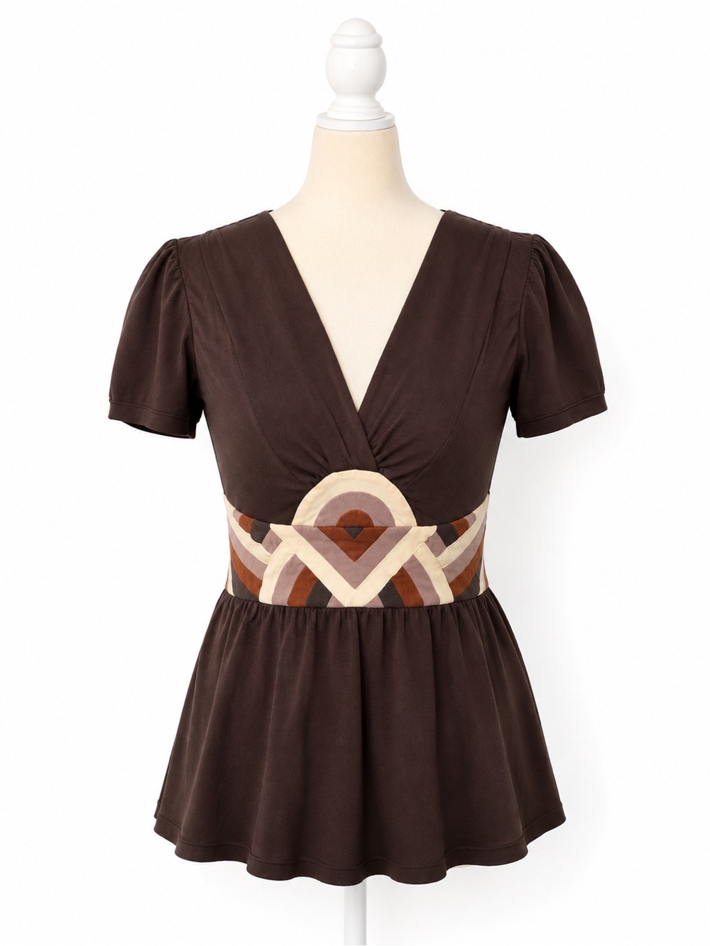 Anthropologie Deletta Y2K Empire Waist Boho Top XS Brown Babydoll